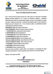 EDITAL DE HOMOLOGAÇÃO DA CHAPA